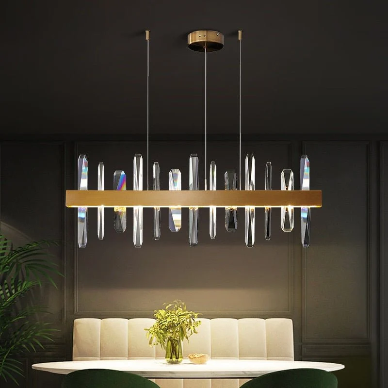 Moderne Rechthoek Gouden Kroonluchter De Woonkamer Eetkamer Woondecoratie Kristal Licht Keuken Eiland Binnenverlichting AT...