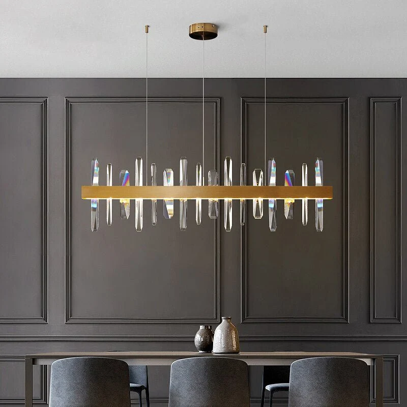 Moderne Rechthoek Gouden Kroonluchter De Woonkamer Eetkamer Woondecoratie Kristal Licht Keuken Eiland Binnenverlichting AT...