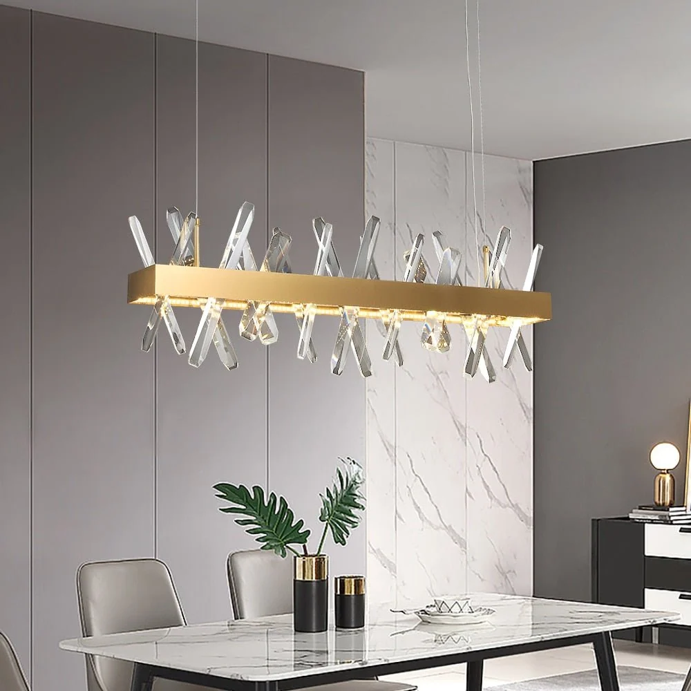 Moderne Rechthoek Kristallen Kroonluchter Voor Woonkamer Eetkamer Keuken Eiland Opknoping Lamp Goud Led Kroonluchters Cris...