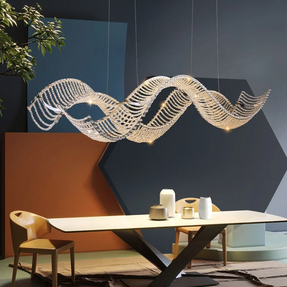 Moderne Zilver Creatief Ontwerp Geleide Kristallen Kroonluchter Voor Eetkamer Keuken Eiland L120cm ATY Home Decor
