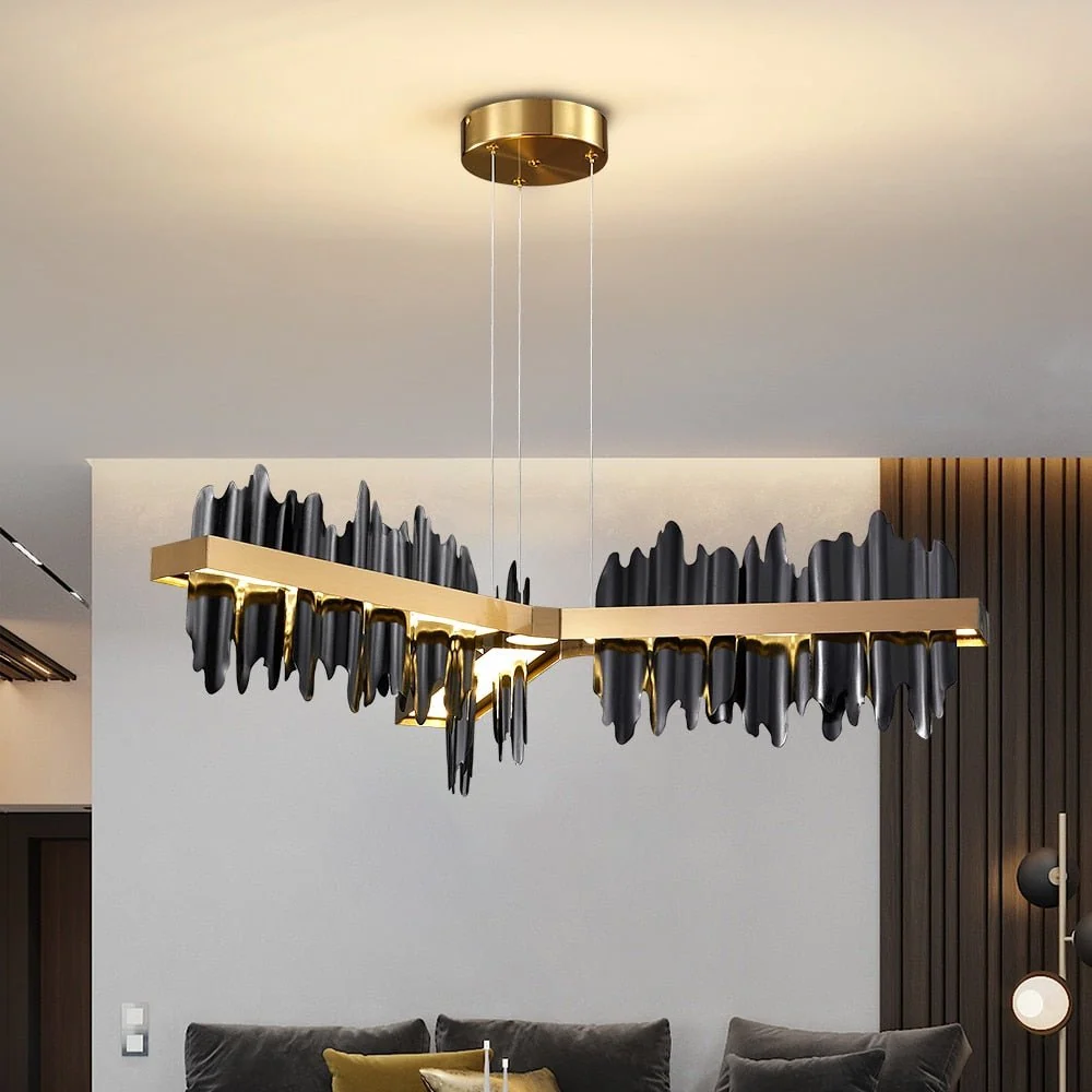 Nieuwe Terug Gouden Kroonluchter Met Afstandsbediening Keuken Eiland Ijsberg Eenvoudig Ontwerp LED Opknoping Lamp Stalen V...