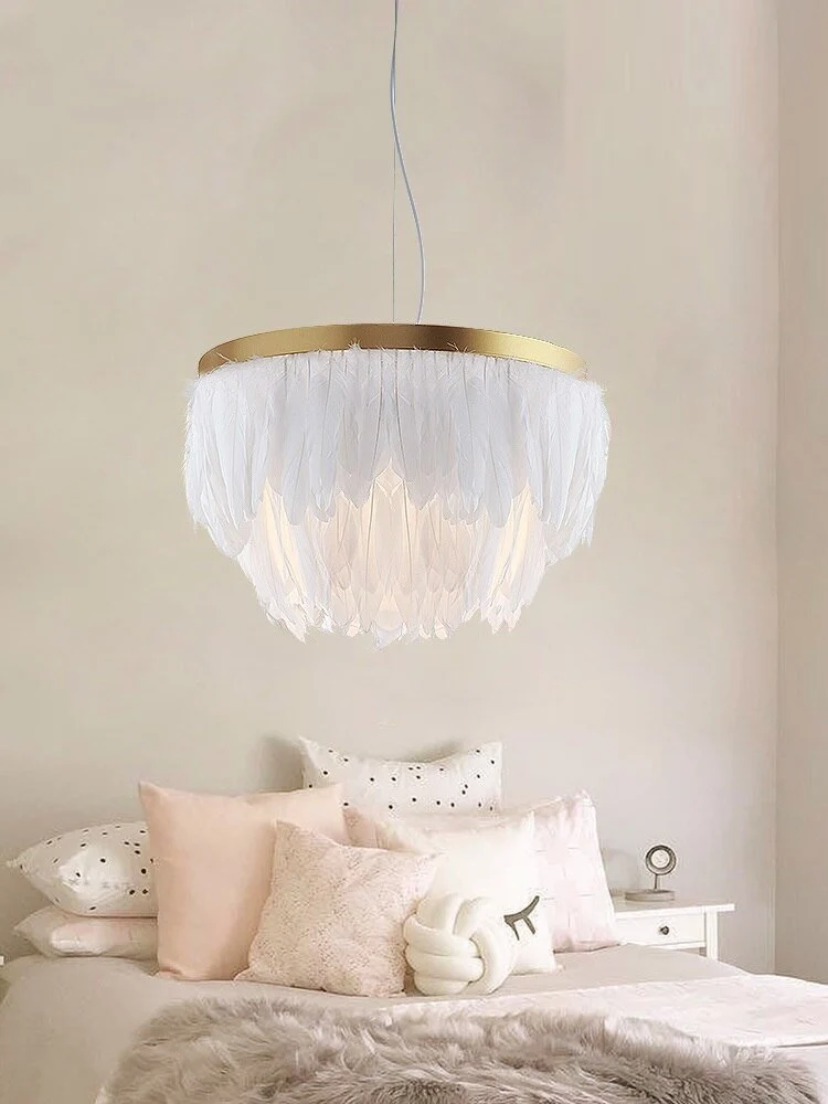 Nordic Feather Suspension Hanglamp Romantische Fairy Feather Hanglamp INS Feather Loft Plafond Opknoping Verlichting: ATY...