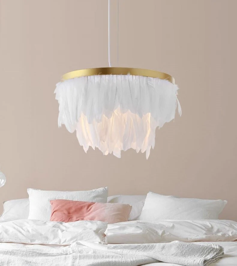 Nordic Feather Suspension Hanglamp Romantische Fairy Feather Hanglamp INS Feather Loft Plafond Opknoping Verlichting: ATY...