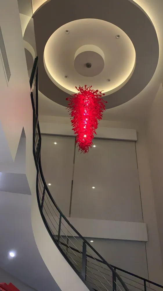 Rode Murano glazen kroonluchter trap LED lustres moderne hangende lichtpunt ATY Home Decor