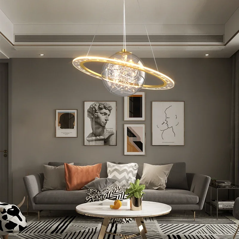 Scandinavische LED Moderne Gouden Ronde Planeet Kroonluchter - Woon-, Eetkamer- en Slaapkamerdecoratieverlichting ATY Home...