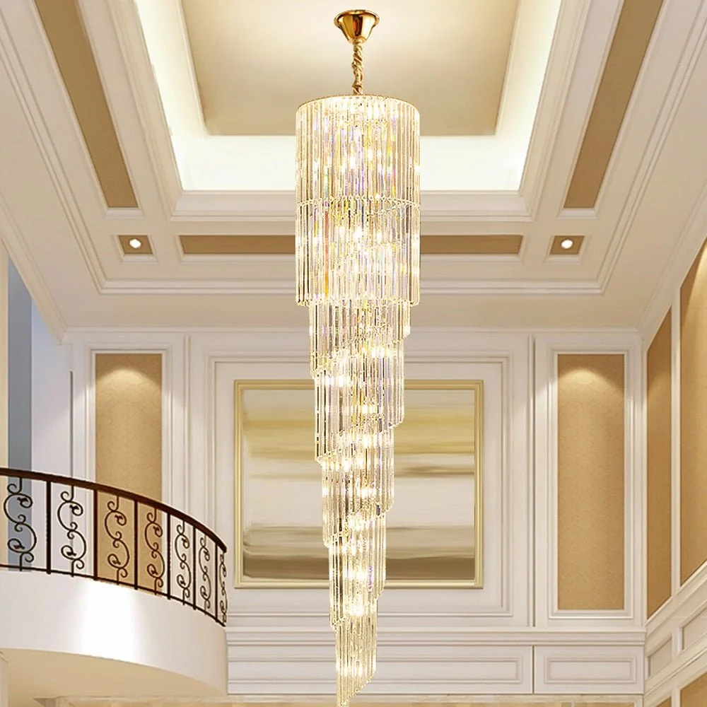 Spiraal ontwerp lange kristallen kroonluchters LED licht Lustre Hanglamp moderne trap verlichtingsarmaturen Silver ATY Hom...