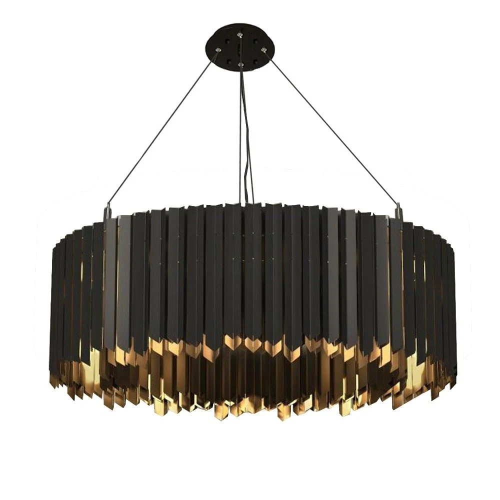 Zwart, Goud Zilver Ronde Roestvrij Staal Moderne Kroonluchter Voor Eetkamer Woonkamer Black ATY Home Decor