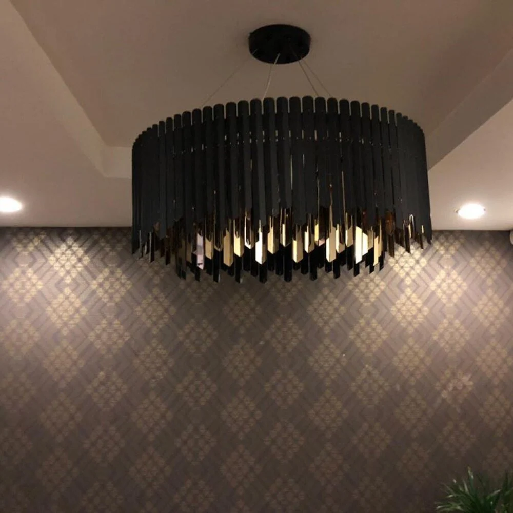 Zwart, Goud Zilver Ronde Roestvrij Staal Moderne Kroonluchter Voor Eetkamer Woonkamer Black ATY Home Decor