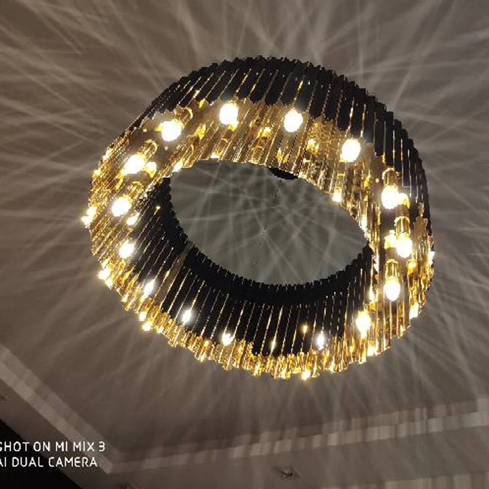 Zwart, Goud Zilver Ronde Roestvrij Staal Moderne Kroonluchter Voor Eetkamer Woonkamer Black ATY Home Decor