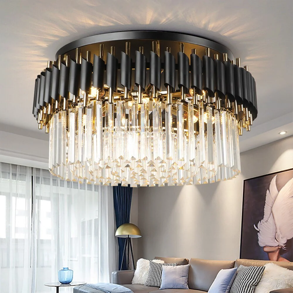 Zwarte Ronde Koperen Keuken Kristallen Plafond Kroonluchter De Woonkamer Slaapkamer Decoratie Binnen Diameter ATY Home Decor