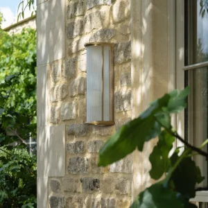 Bank Wandlamp Geribbeld Glas - Antiek Messing