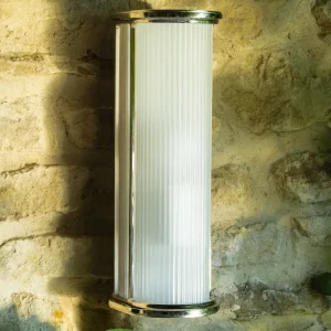Bank Wandlamp Geribbeld Glas – Gepolijst Nikkel