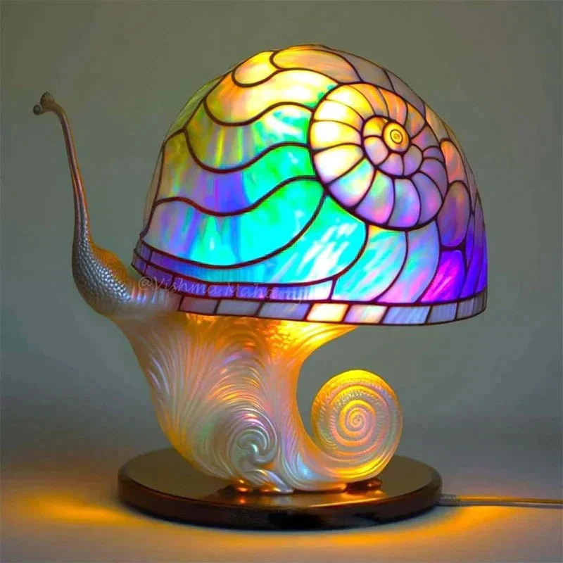 Betoverende Tafellamp Paddenstoel met Gekleurd Glas
