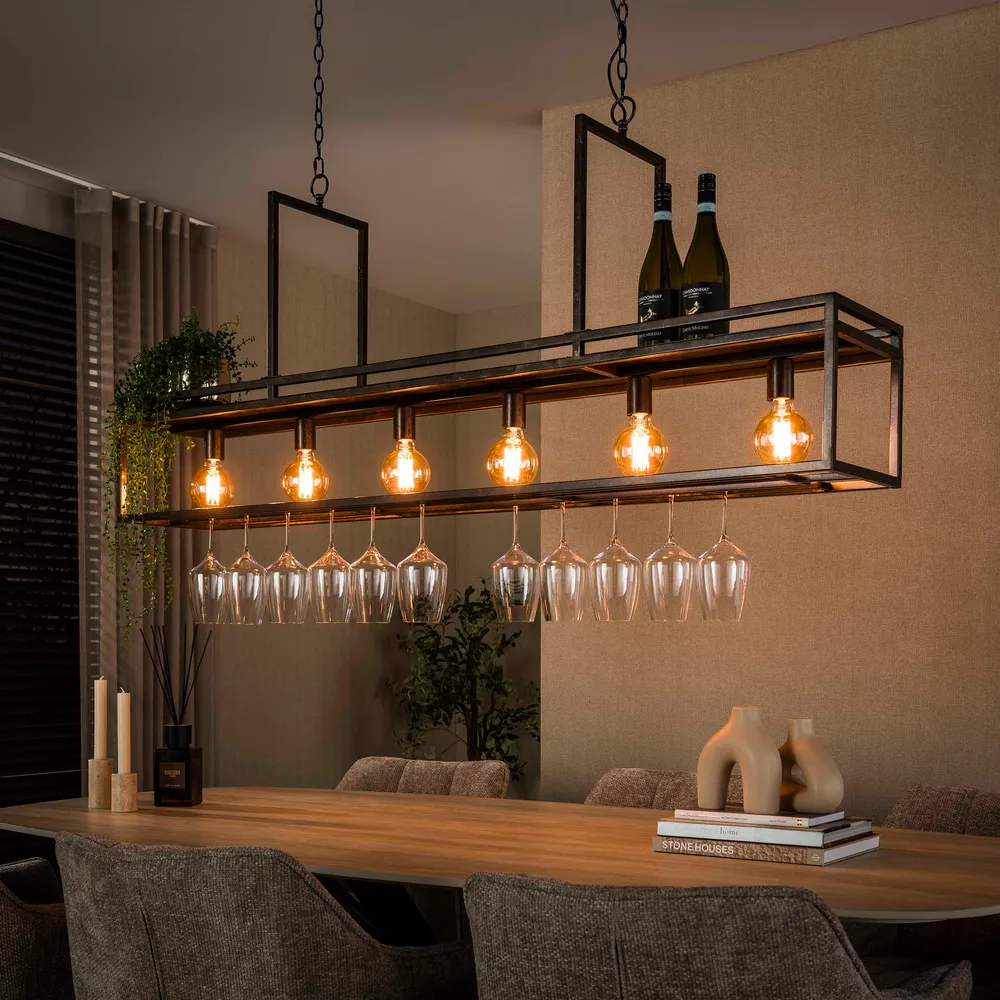 Hanglamp Decorate | Geïntegreerd rek voor Wijnglazen | Bruin Bold Living