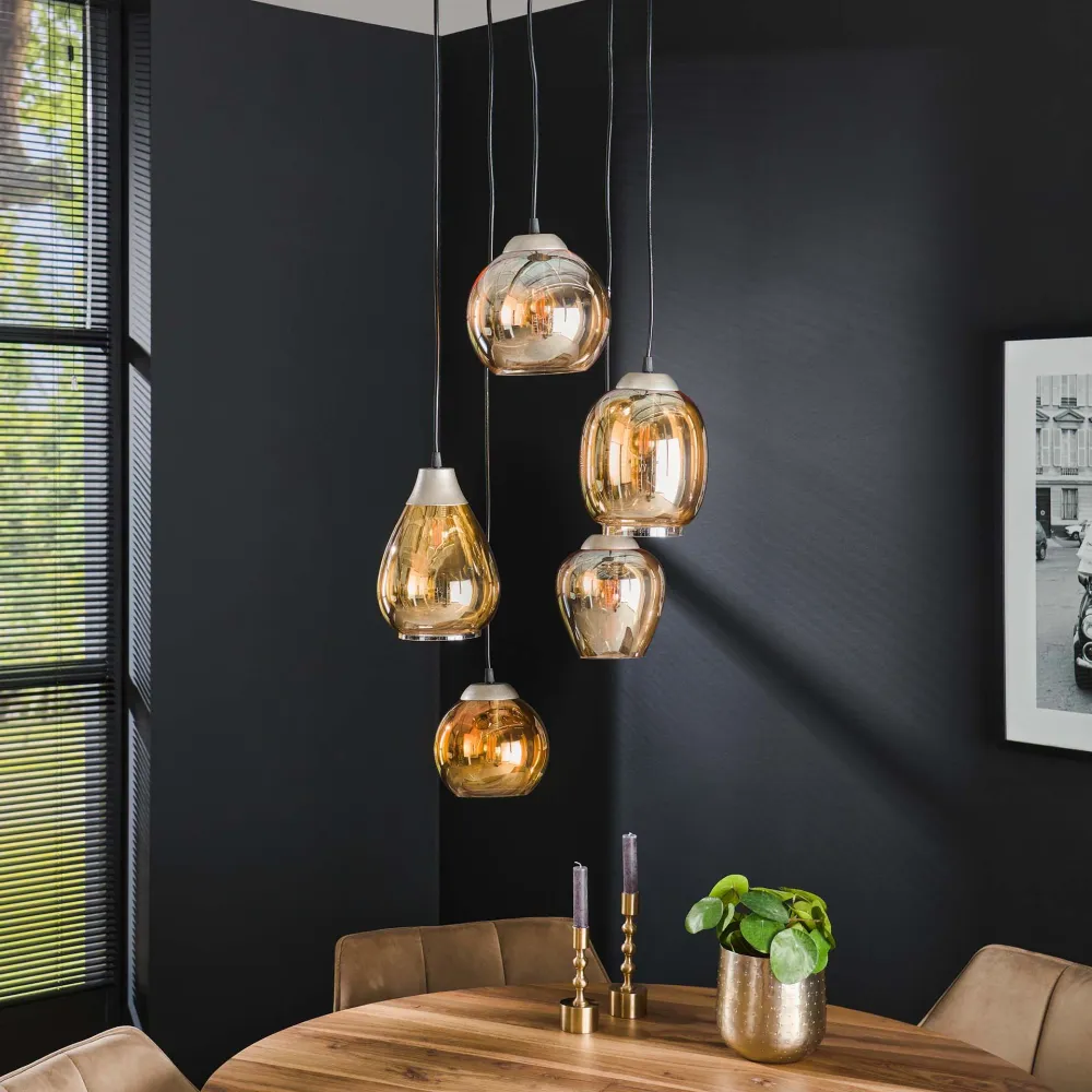 Hanglamp 5L getrapt mix | Amberkleurig glas Bold Living