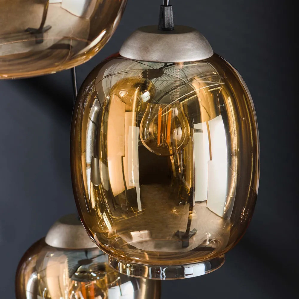 Hanglamp 5L getrapt mix | Amberkleurig glas Bold Living