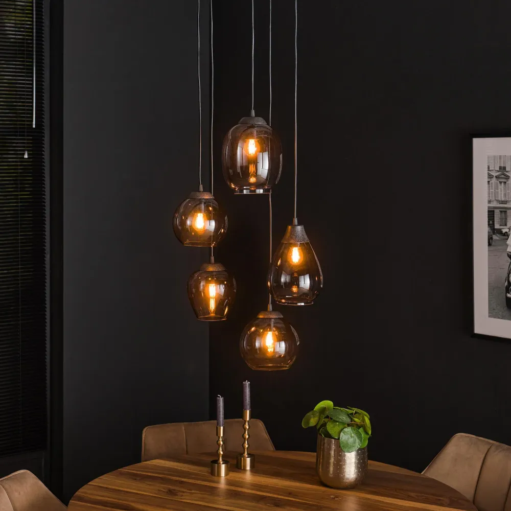 Hanglamp 5L getrapt mix | Chromed glas Bold Living