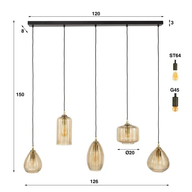 Hanglamp Stripe | Bruin Glas Bold Living