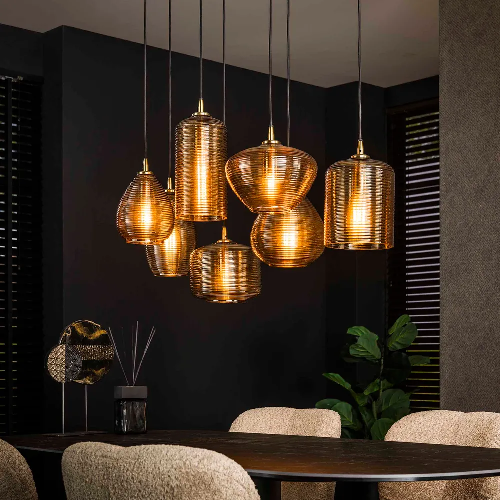 Hanglamp 7L Stripe Glass | Amberkleurig Glas Bold Living
