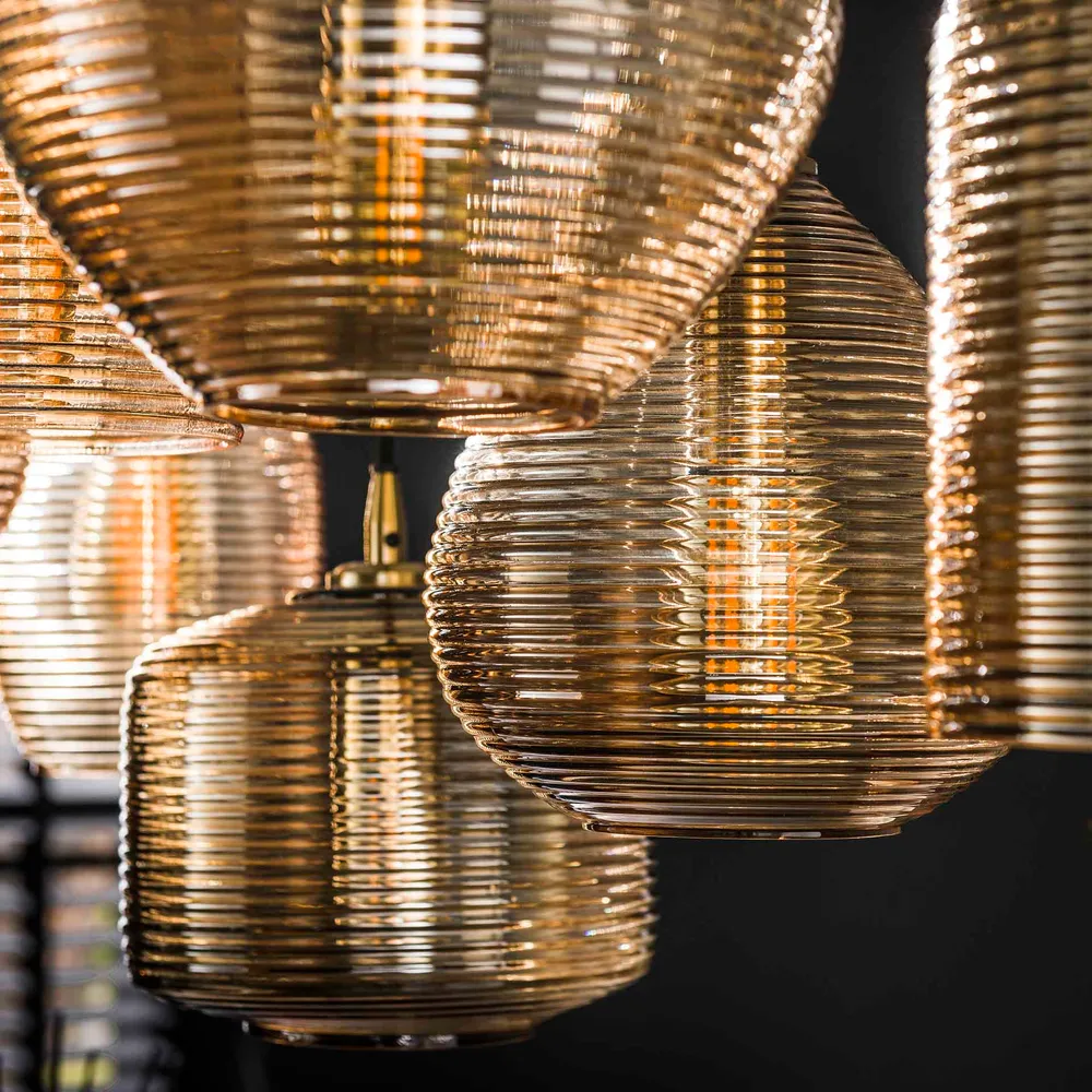 Hanglamp 7L Stripe Glass | Amberkleurig Glas Bold Living