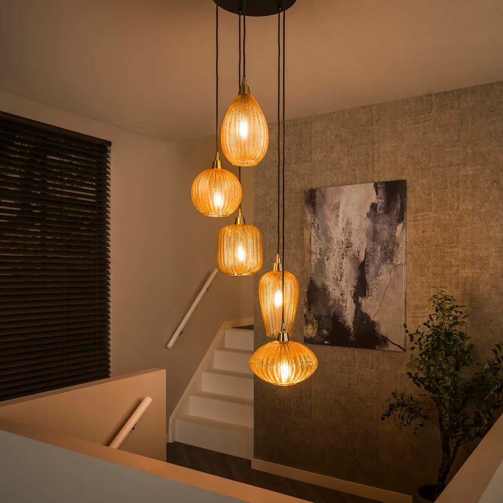 Hanglamp V-Shape | 5 Lampen | Amberkleurig Glas Bold Living