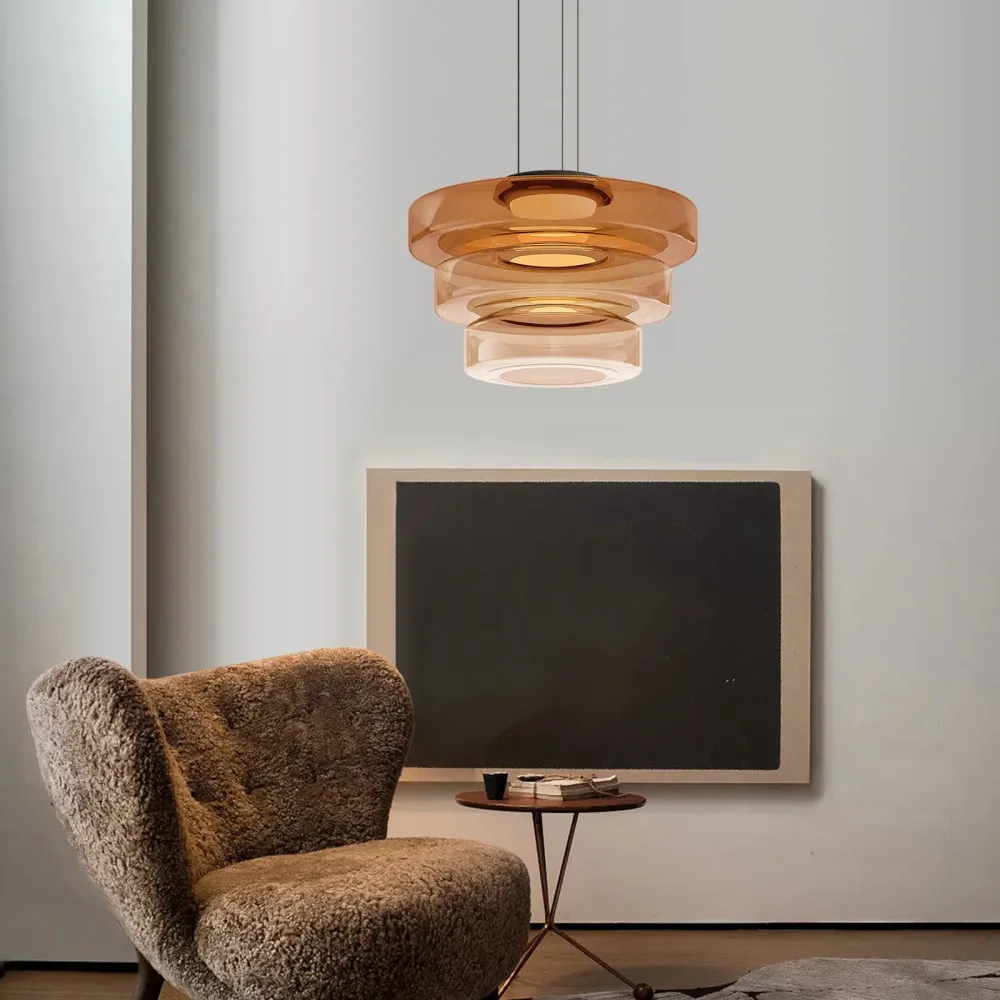 Hanglamp Modern met Gelaagde Glazen Kap en Verstelbare Hoogte Bonuze