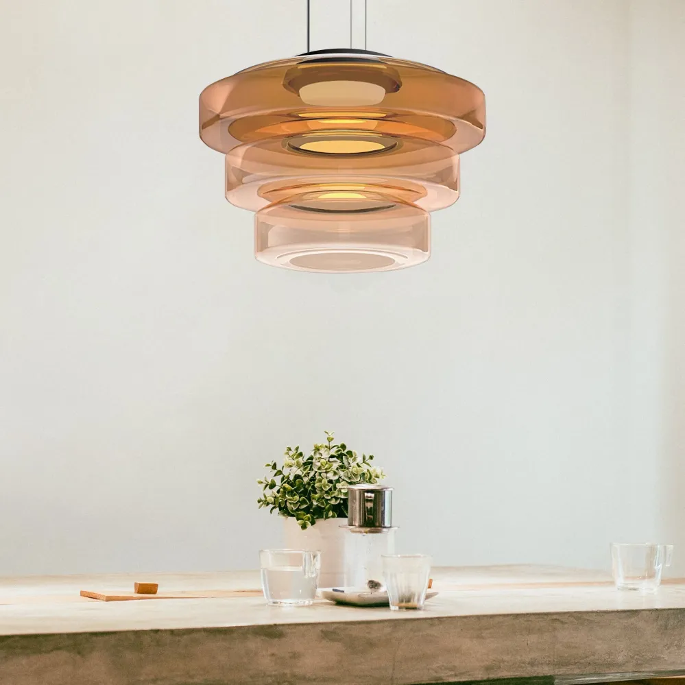Hanglamp Modern met Gelaagde Glazen Kap en Verstelbare Hoogte Bonuze