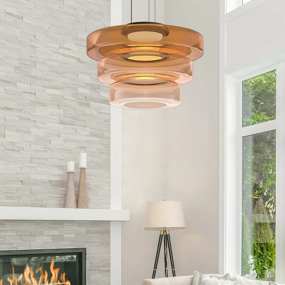Hanglamp Modern met Gelaagde Glazen Kap en Verstelbare Hoogte Bonuze