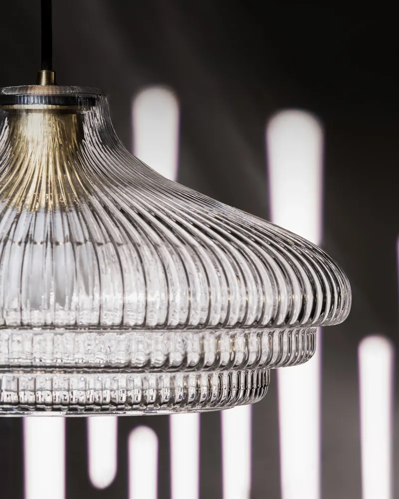 Brookfield Grote Hanglamp Geribbeld Glas - Antiek Messing