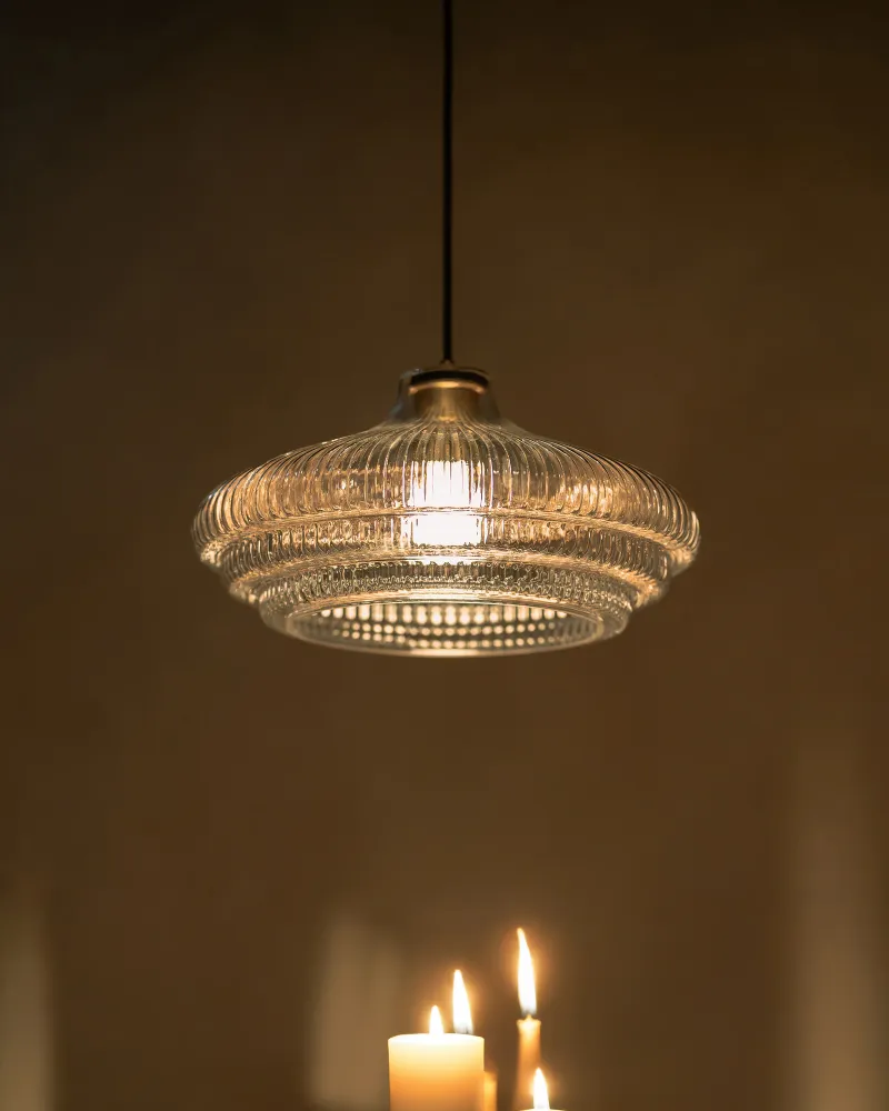 Brookfield Grote Hanglamp Geribbeld Glas - Antiek Messing