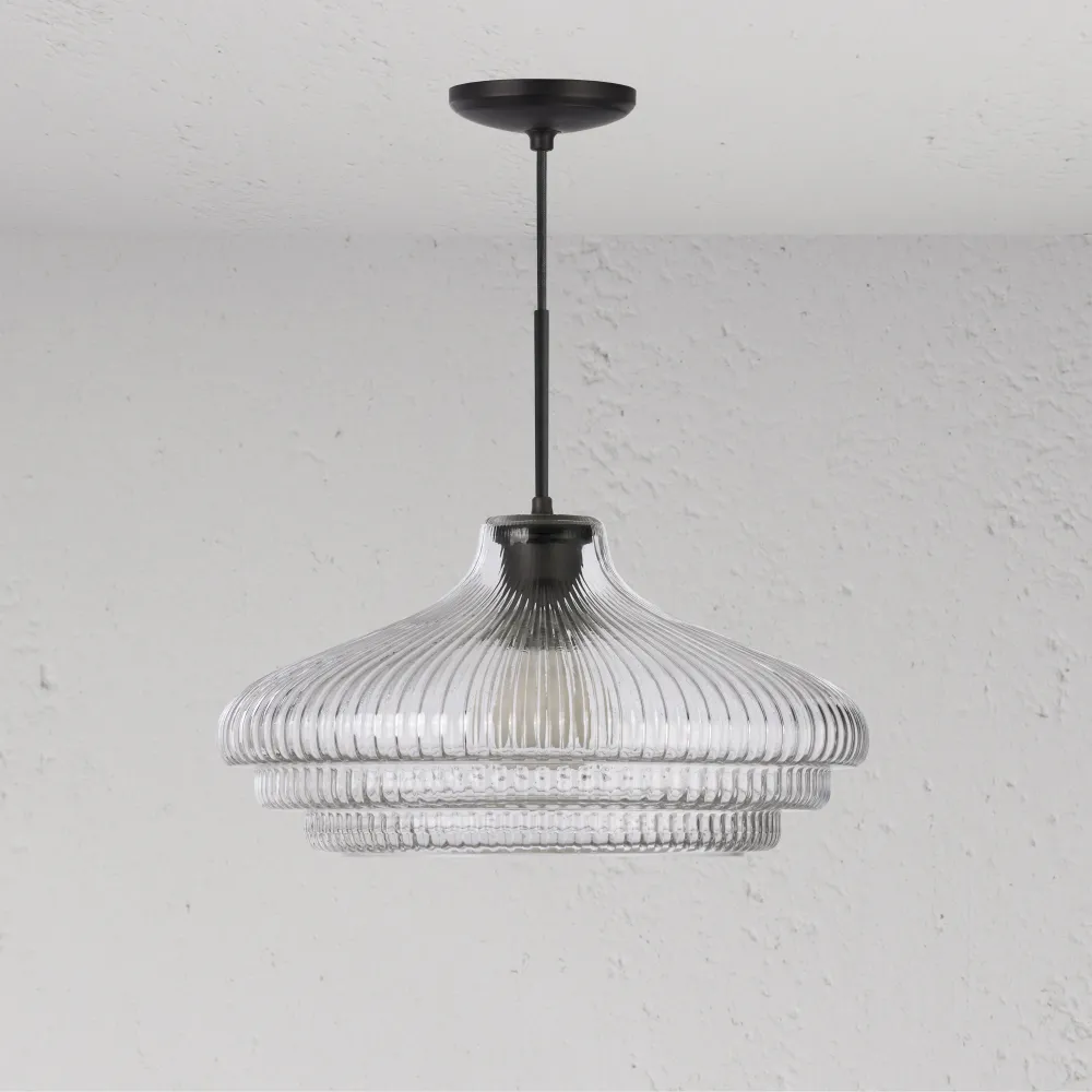 Brookfield Grote Hanglamp Geribbeld Glas - Brons