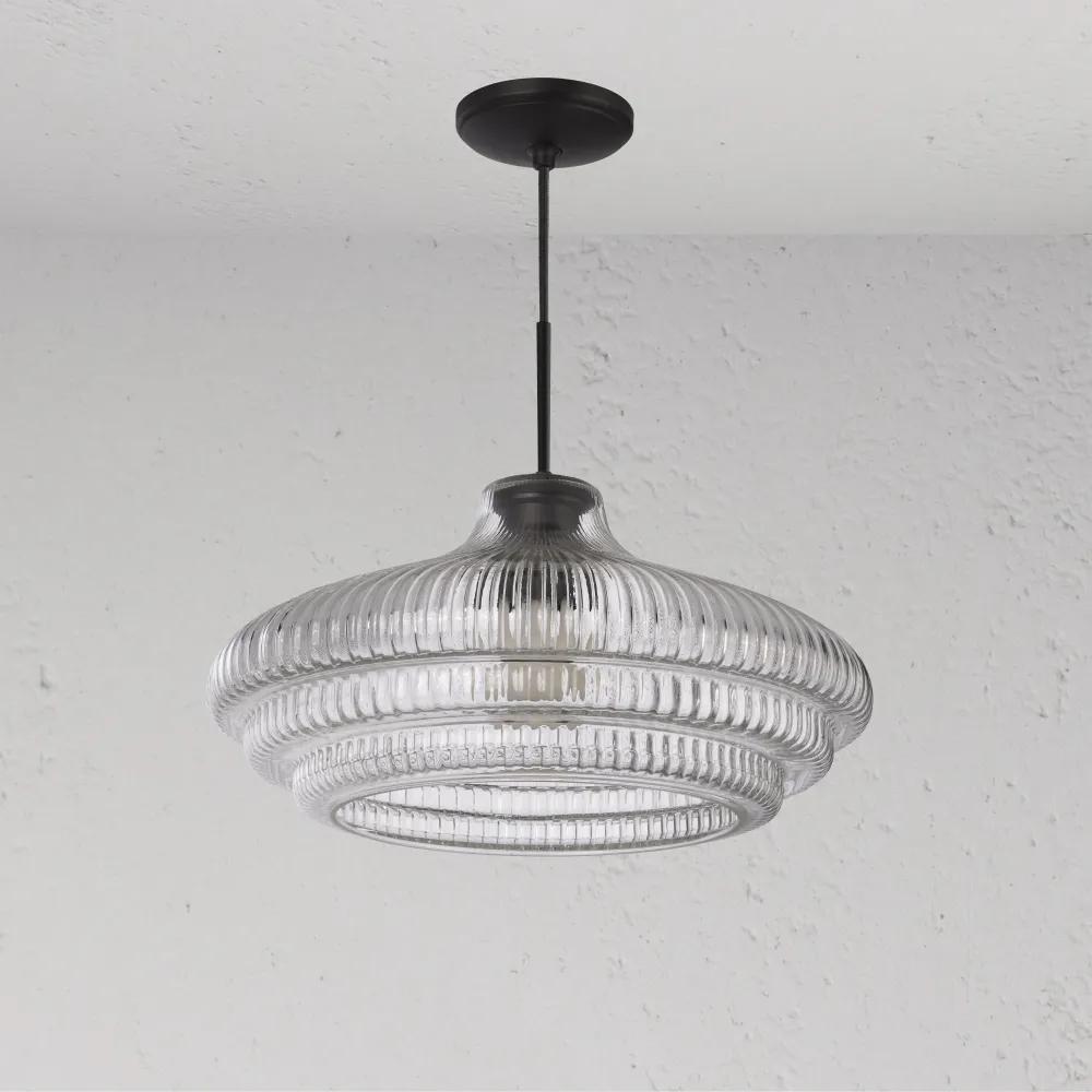 Brookfield Grote Hanglamp Geribbeld Glas - Brons