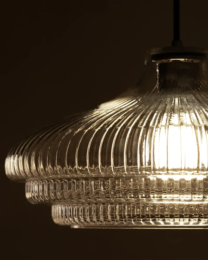 Brookfield Grote Hanglamp Geribbeld Glas - Brons