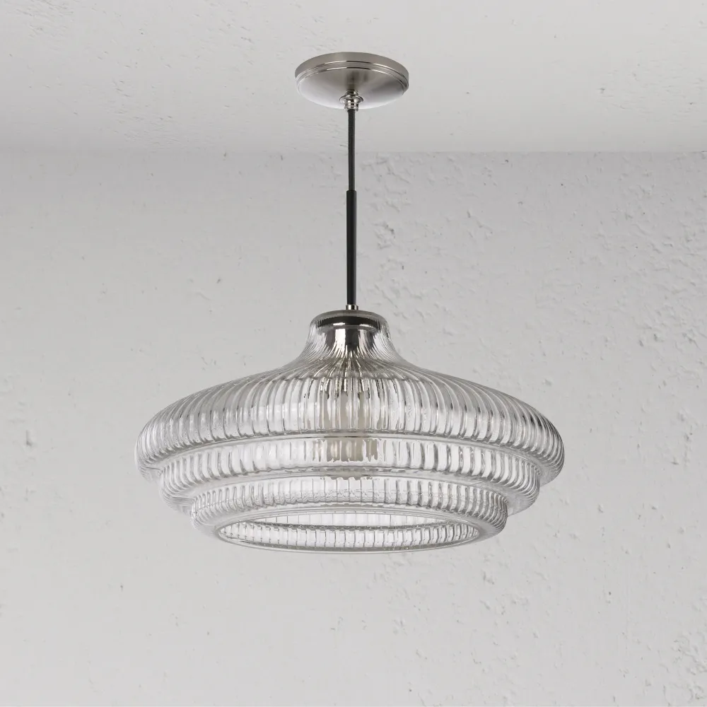 Brookfield Grote Hanglamp Geribbeld Glas - Gepolijst Nikkel