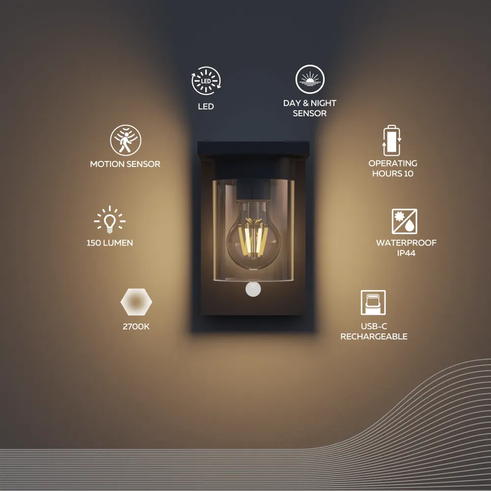 Calex Asti Solar Wandlamp - Zwart