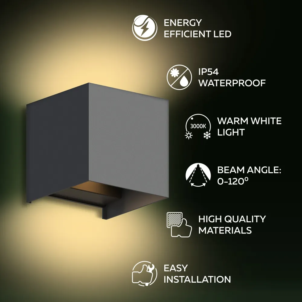 Calex Bari LED Wandlamp - Up & Down - Antraciet
