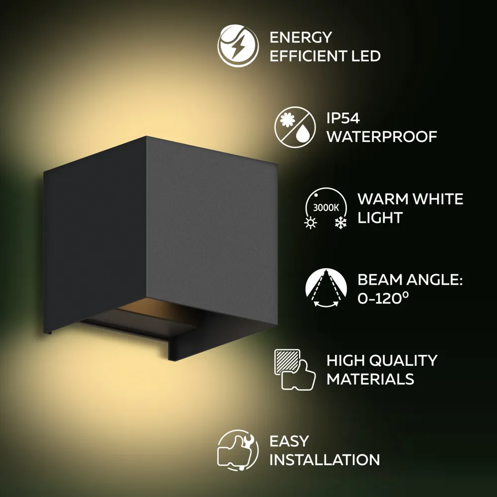 Calex Bari LED Wandlamp - Up & Down - Zwart
