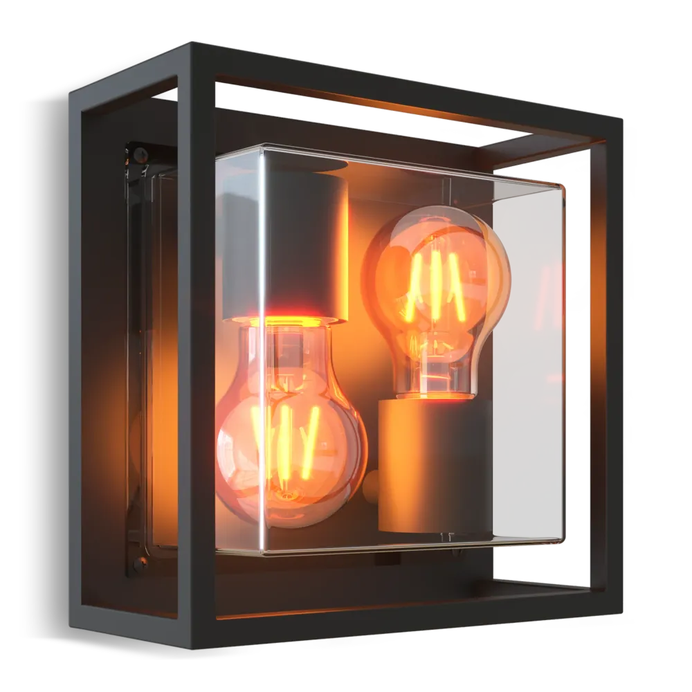 Calex Bologna Wandlamp - 2x E27 - Zwart