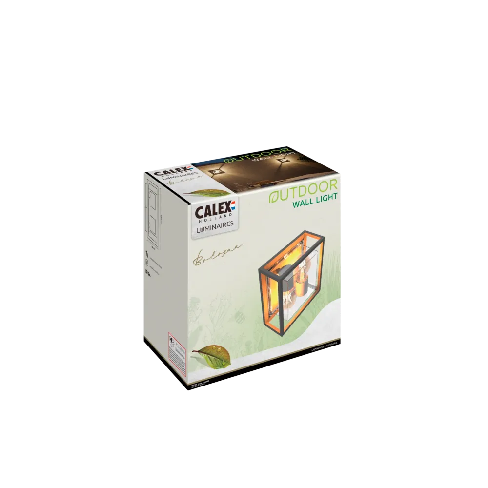 Calex Bologna Wandlamp - 2x E27 - Zwart