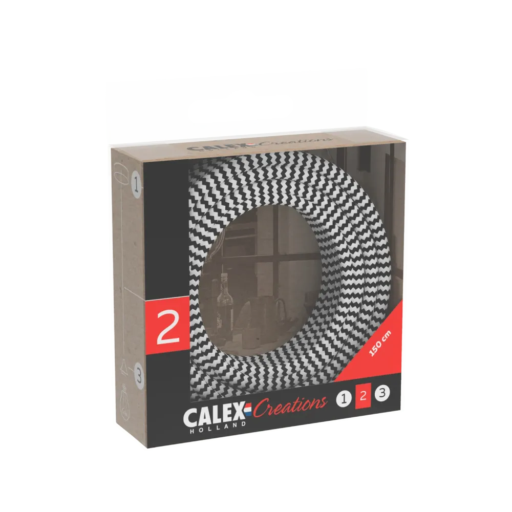 Calex Creations Textiel kabel - Zwart/Wit - 1.5meter