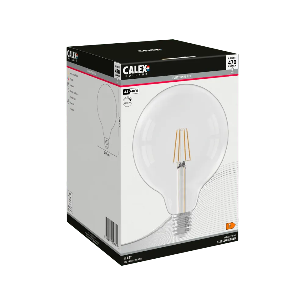 Calex Filament LED Lamp - E27 - G125 - Helder