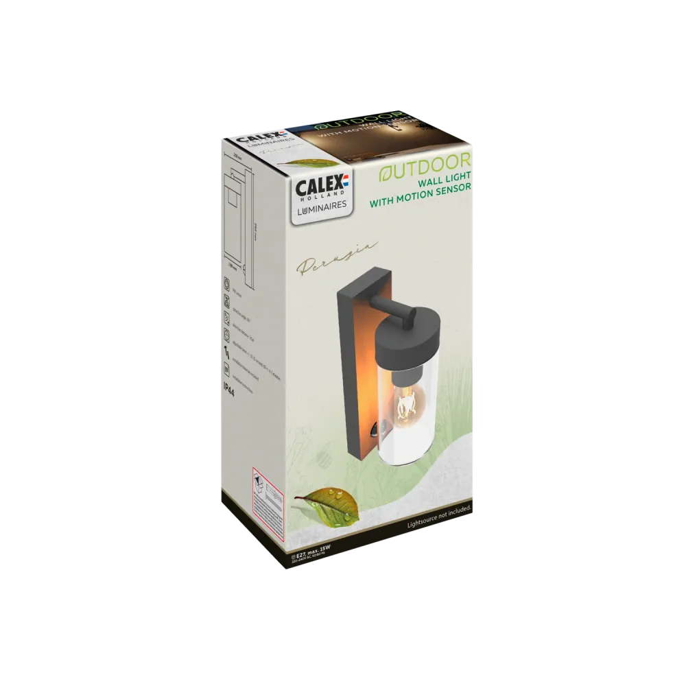 Calex Perugia Wandlamp - E27 - Bewegingssensor - Zwart