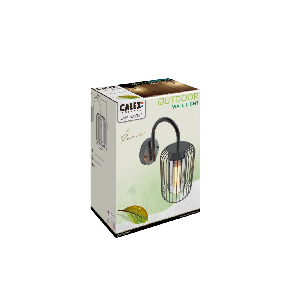Calex Rome Wandlamp - E27 - Zwart