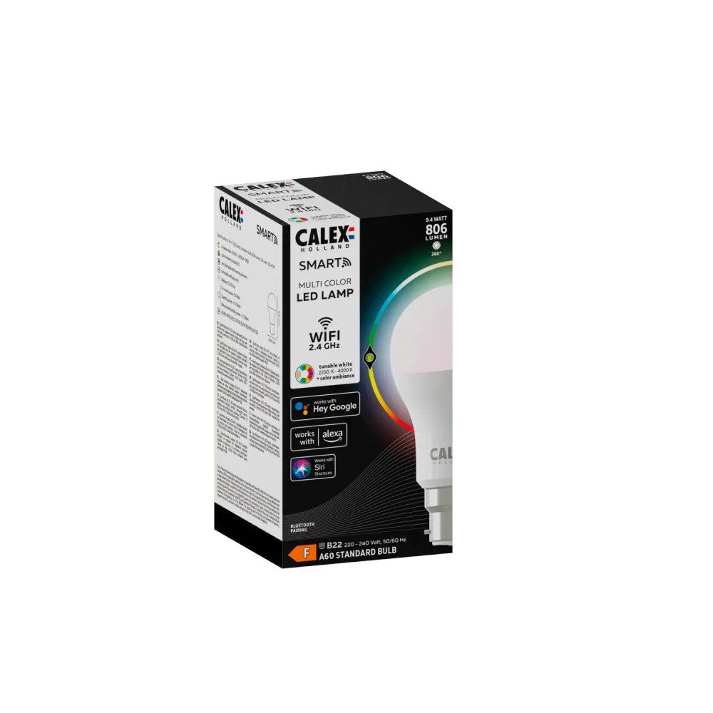 Calex Slimme LED Lamp - B22 - A60 - RGB+Warm Wit - 9.4W