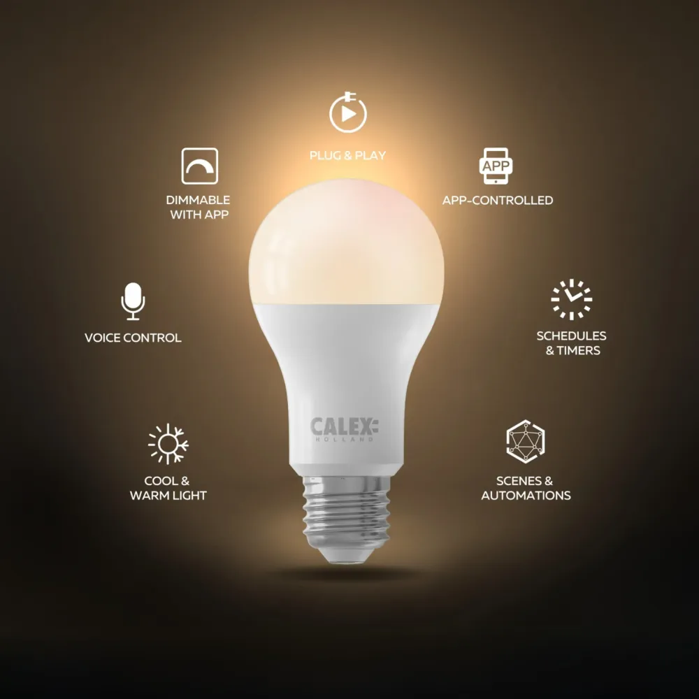 Calex Slimme LED Lamp - E27 - A60 - Wit - 9.4W