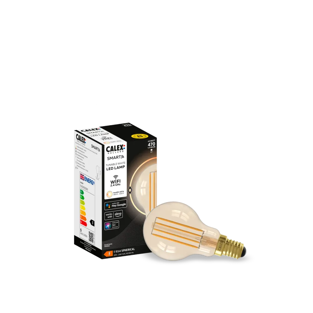 Calex Slimme LED Lamp - Filament - E14 - P45 - Goud - 4.9W - Dimbaar