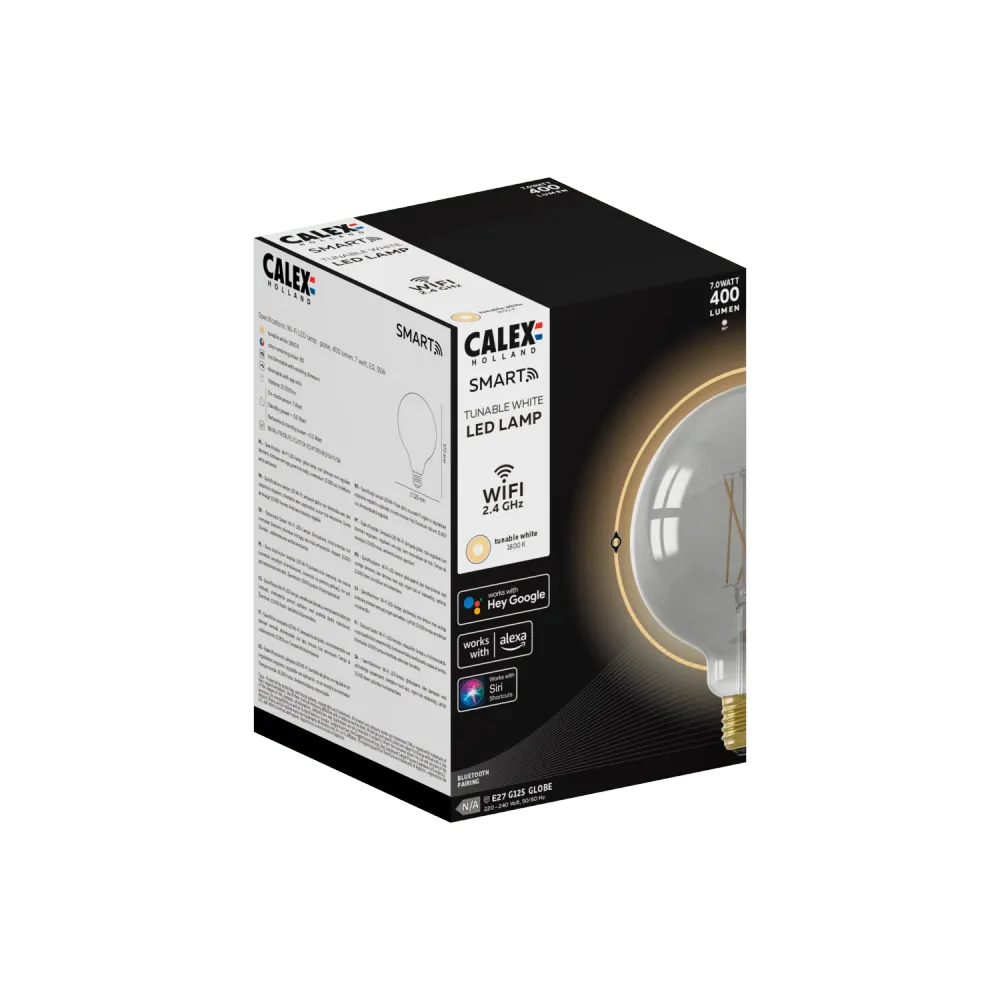 Calex Smart LED Filament Lamp - E27 - G125 - CCT - Titanium