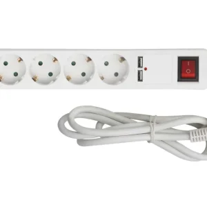 Calex Stekkerdoos - 5-voudig - USB - Schakelaar - Wit - 1.4m kabel