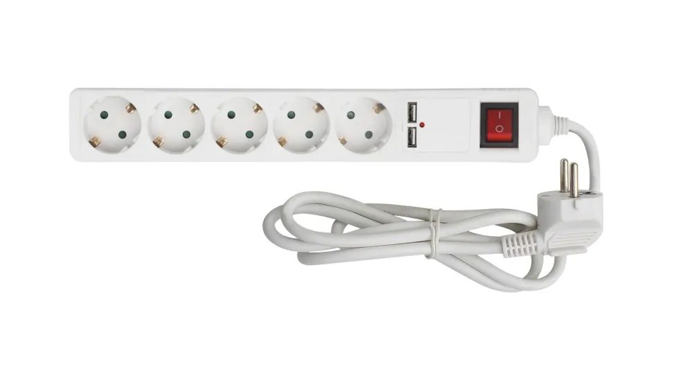 Calex Stekkerdoos - 5-voudig - USB - Schakelaar - Wit - 1.4m kabel