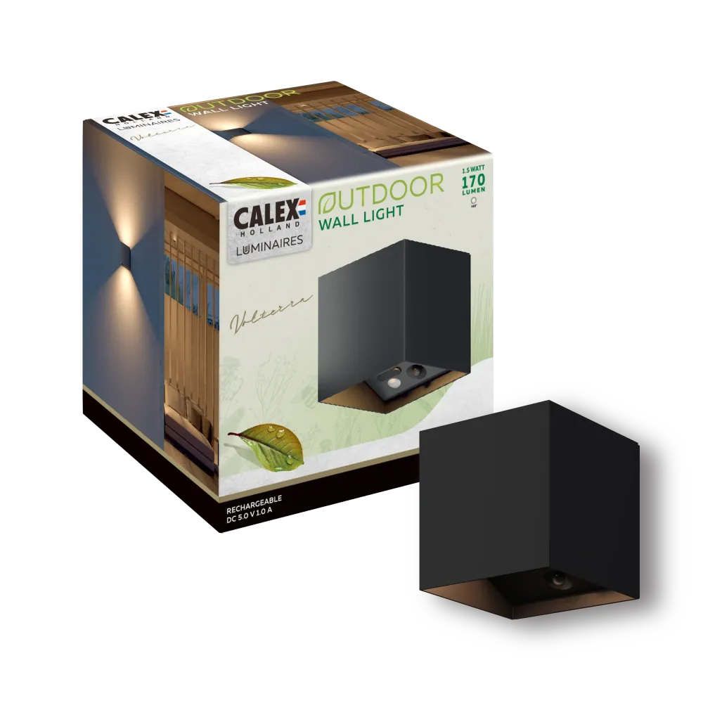 Calex Volterra Oplaadbare Wandlamp - Up & Down - Zwart